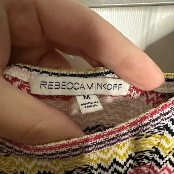 Rebecca Minkoff Multi Stripes Midi Dress Scoop Rib Knit Neck Size Medium - Picture 6 of 8